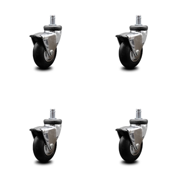 Service Caster 3 Inch Hooded Neoprene Rubber 7/8 Inch Grip Ring Stem Casters with Brakes, 4PK SCC-GR03S310-NPRB-BC-B-71678-4 - main